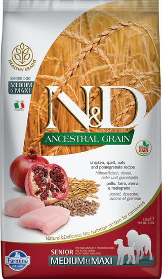 FARMINA N&D Senior MED-MAXI Dog Food Ancestral Grain - Chicken